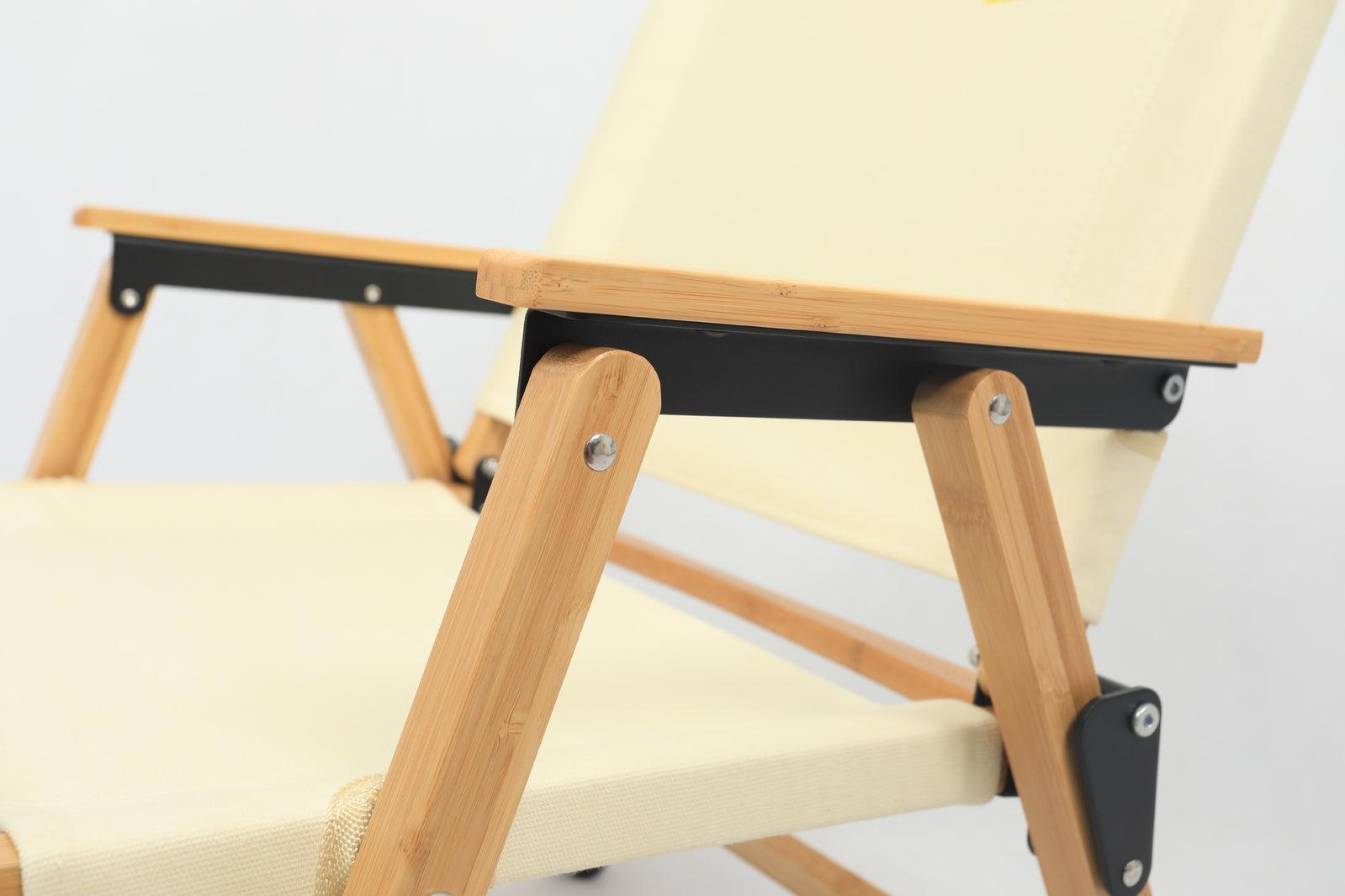 Bamboo Canvas Foldable Outdoor Camping Chair Wooden Travel Picnic Park - Khaki/Beige - Harrogates