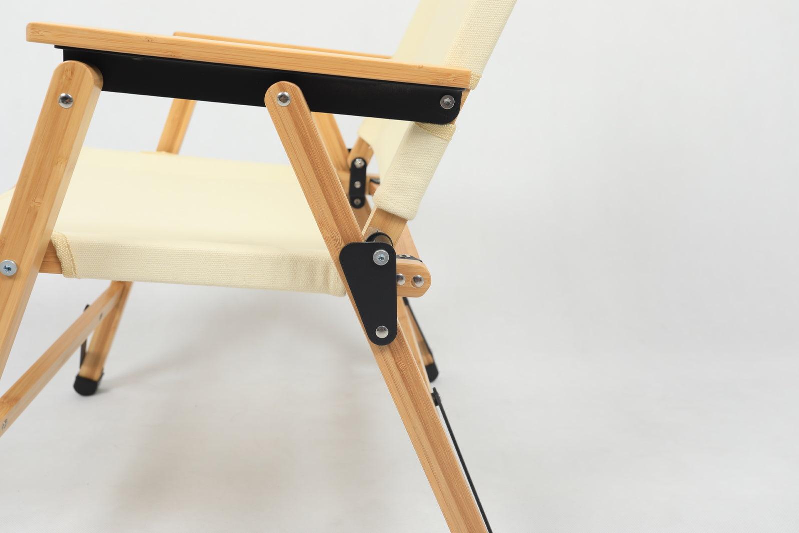 Bamboo Canvas Foldable Outdoor Camping Chair Wooden Travel Picnic Park - Khaki/Beige - Harrogates