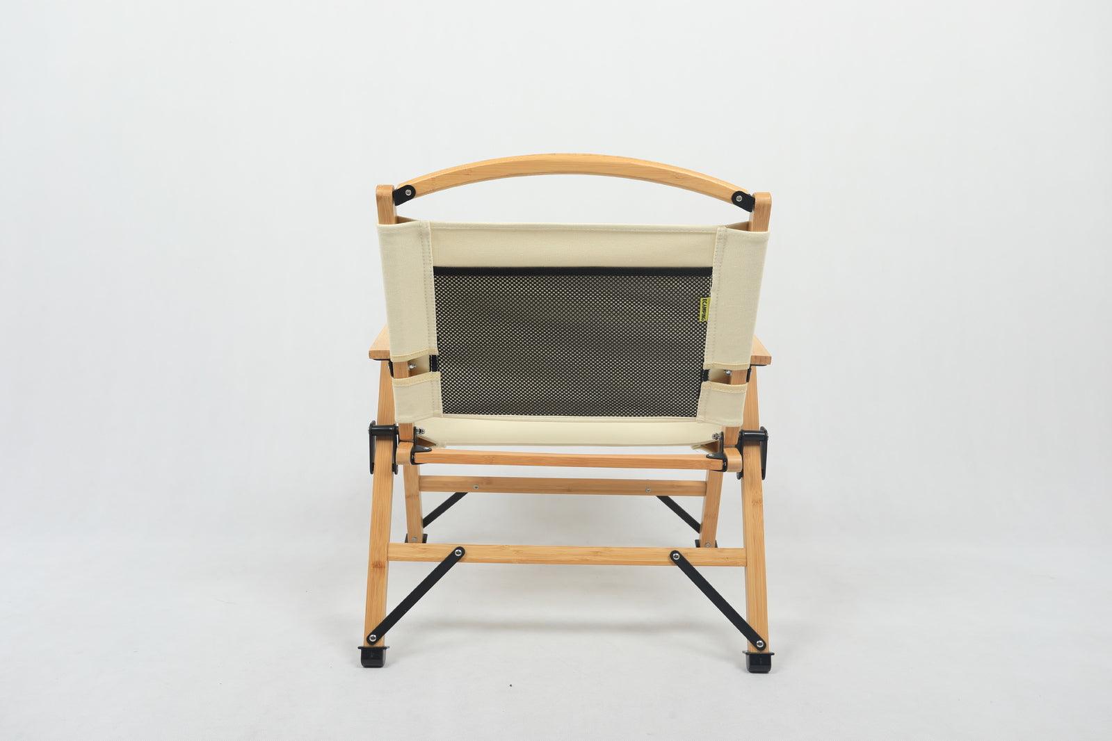 Bamboo Canvas Foldable Outdoor Camping Chair Wooden Travel Picnic Park - Khaki/Beige - Harrogates