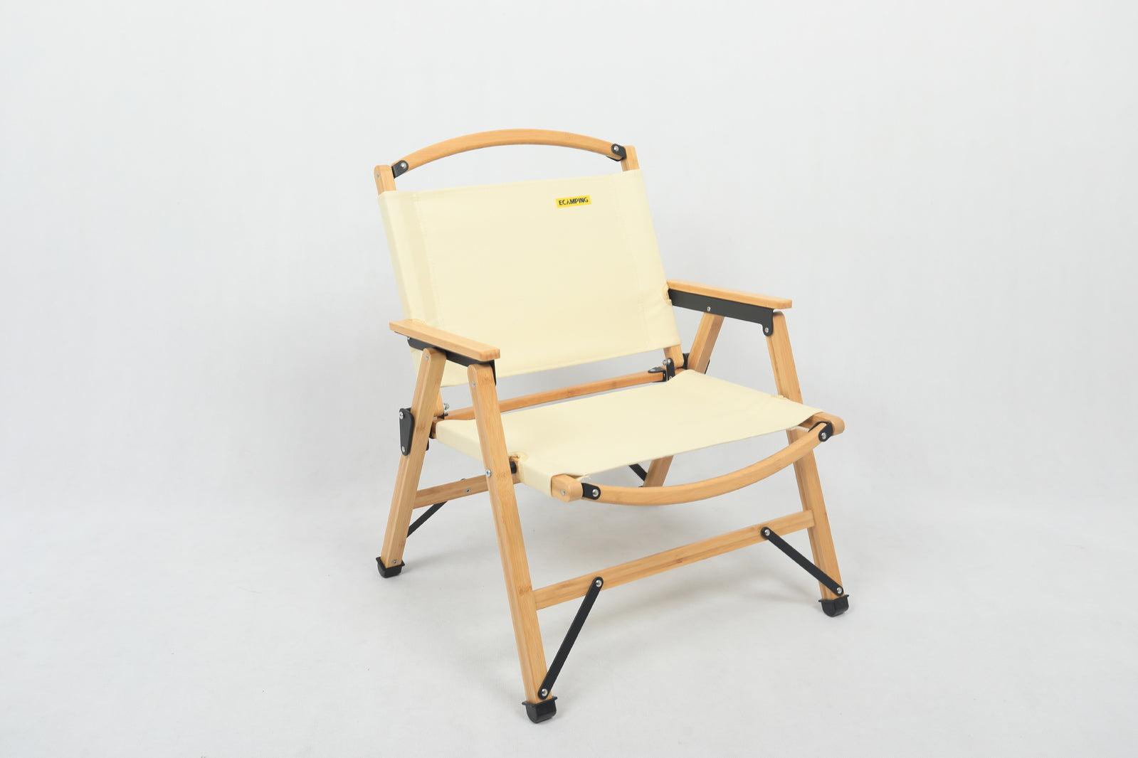 Bamboo Canvas Foldable Outdoor Camping Chair Wooden Travel Picnic Park - Khaki/Beige - Harrogates