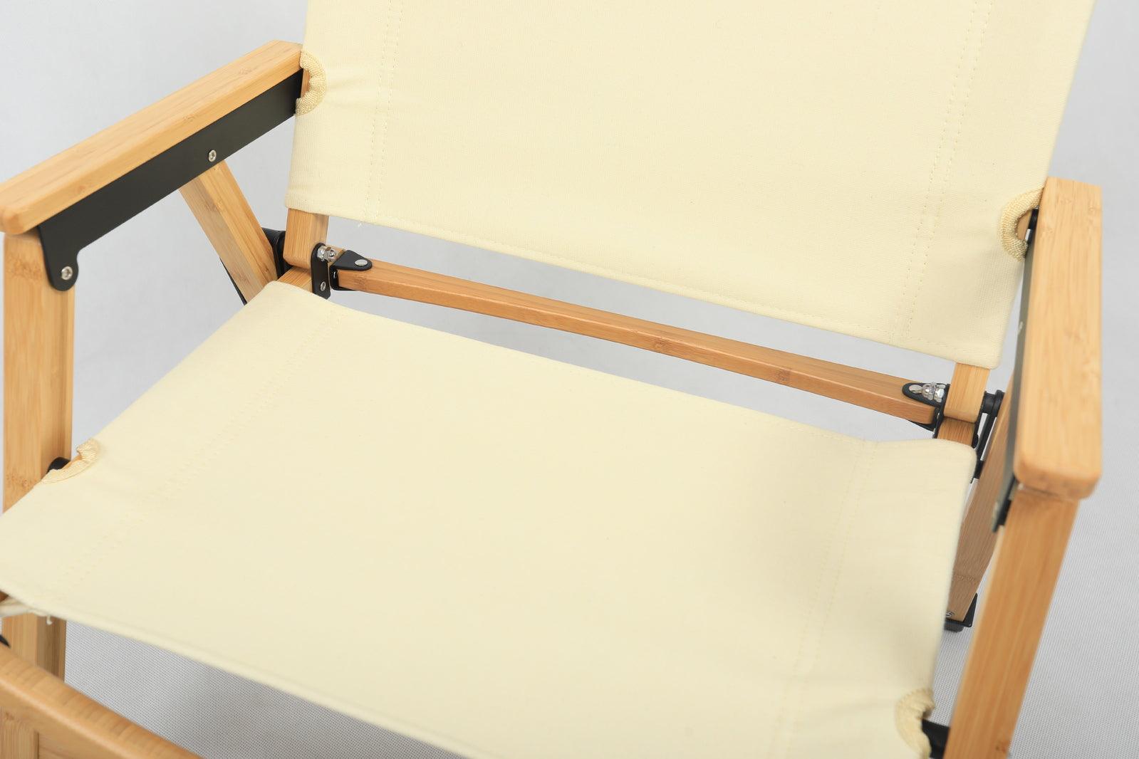 Bamboo Canvas Foldable Outdoor Camping Chair Wooden Travel Picnic Park - Khaki/Beige - Harrogates