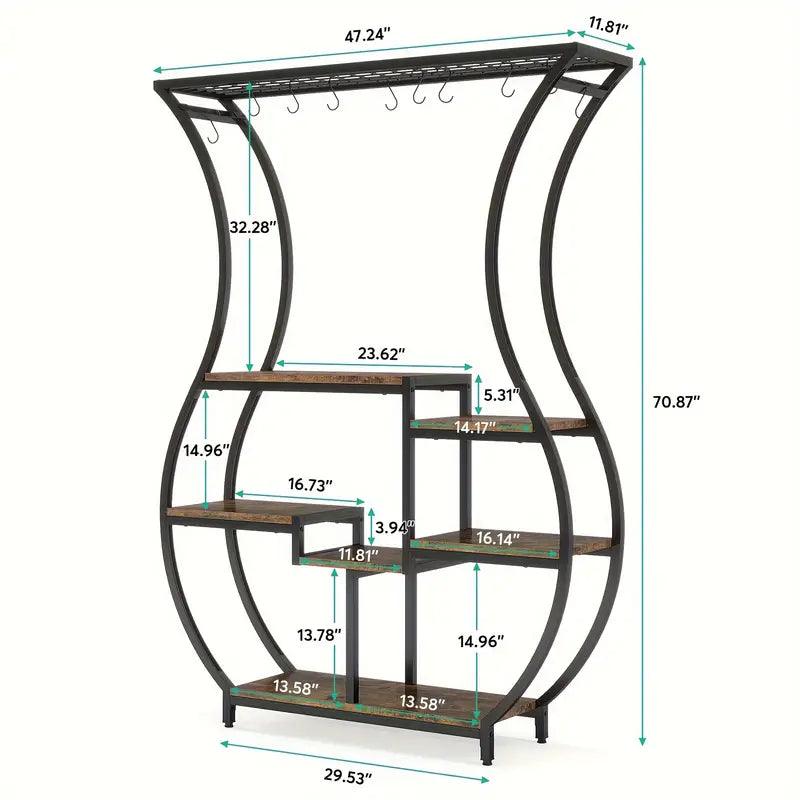 6-Tier Plant Stand with Vase Shape Ladder Design, Rustic Brown - Harrogates