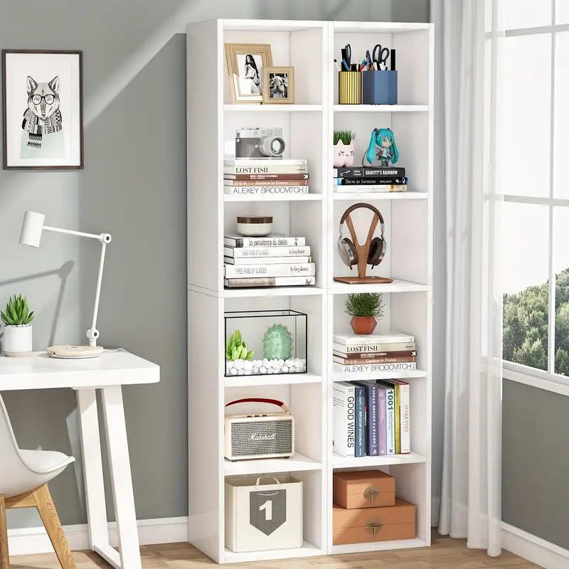 NNETMLT 6-Tier Cube Display Shelves for Home Office - 70.9 Inch Tall Narrow Bookcase - Harrogates