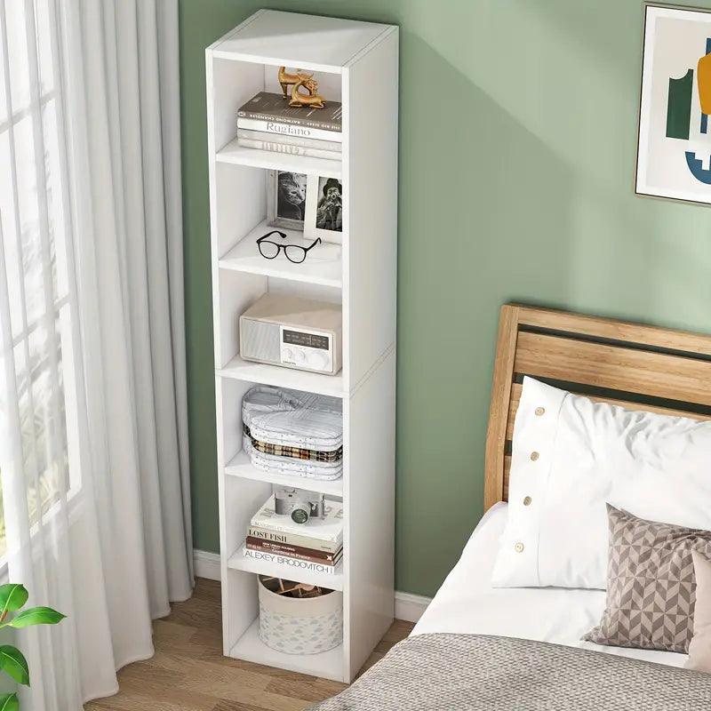 NNETMLT 6-Tier Cube Display Shelves for Home Office - 70.9 Inch Tall Narrow Bookcase - Harrogates
