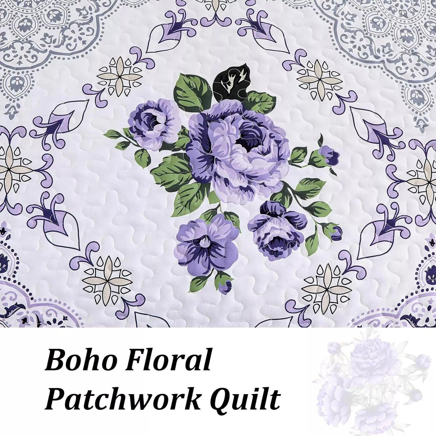 Kaleidoscopic Quilted coverlet and pillowcovers set: Burst of Colors - Queen size - Harrogates