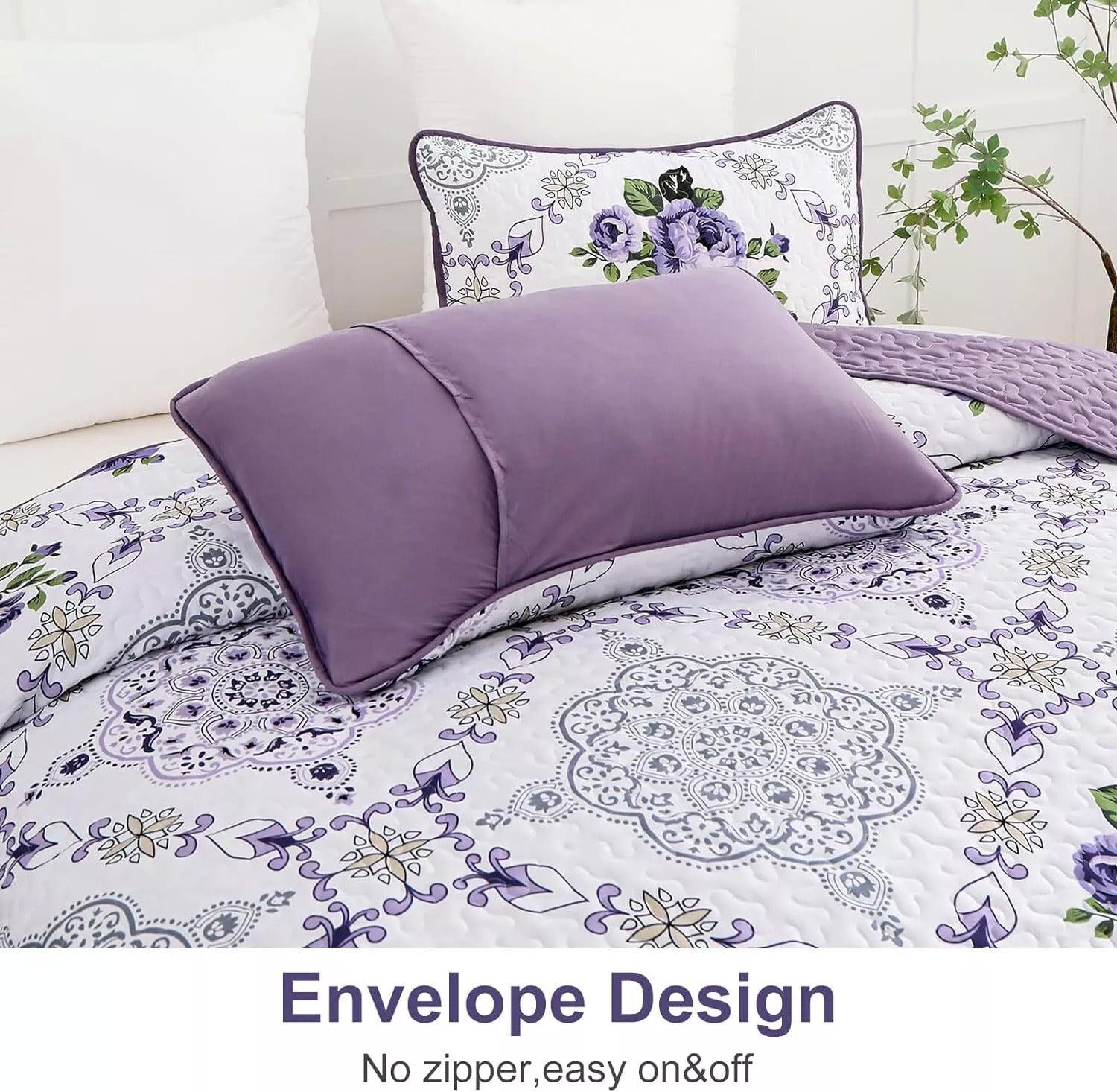Kaleidoscopic Quilted coverlet and pillowcovers set: Burst of Colors - Queen size - Harrogates