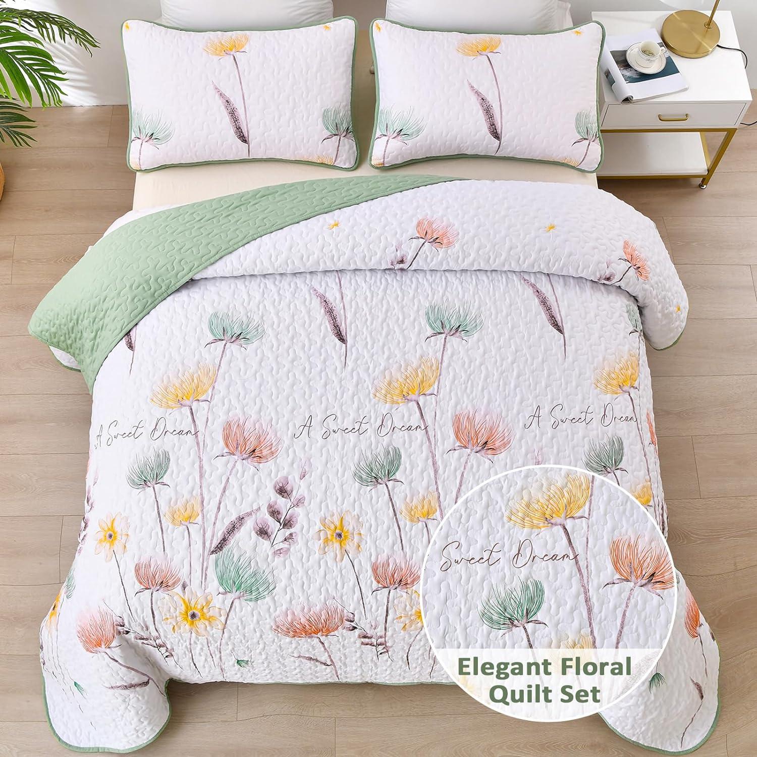 Intricate Quilted Coverlet and Pillowcases Set: A Work of Art for Your Bedroom - Queen size - Harrogates