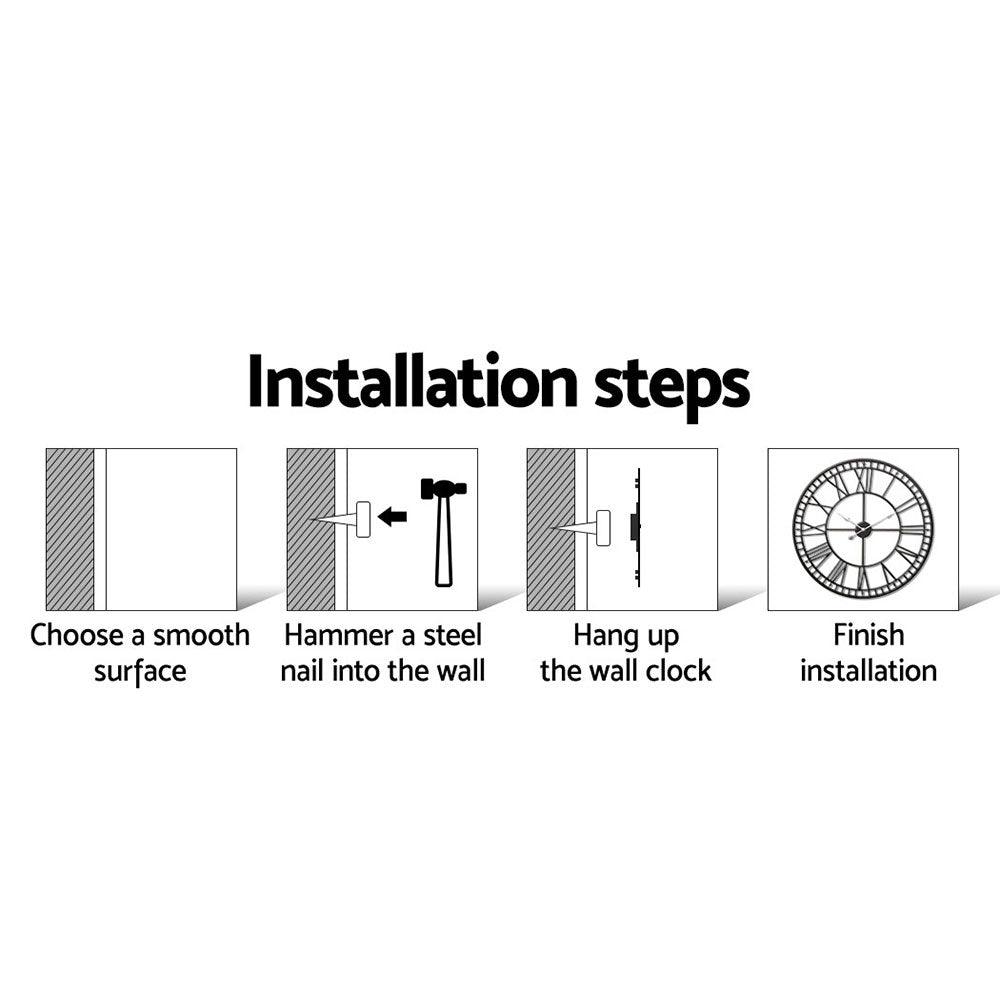 Artiss 60cm Wall Clock Large Roman Numerals Metal Black - Harrogates