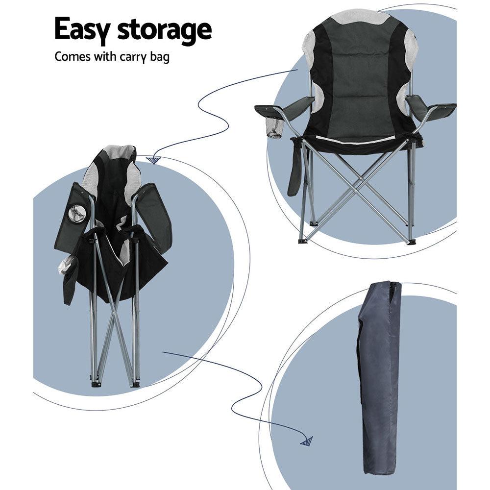 Weisshorn Camping Folding Chair Portable Outdoor Hiking Fishing Picnic Grey 2pcs - Harrogates