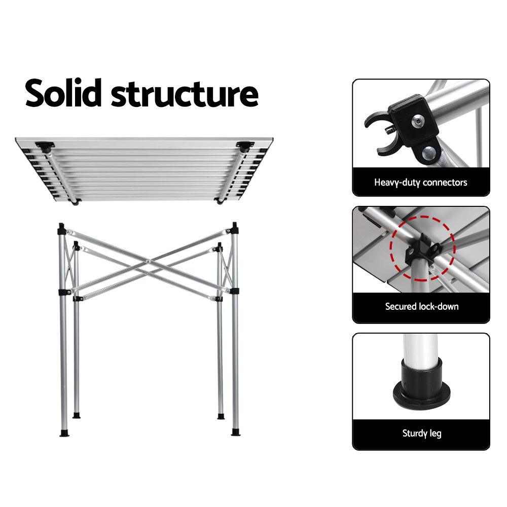 Weisshorn Folding Camping Table 70CM Roll Up Outdoor Picnic BBQ Aluminium Desk - Harrogates