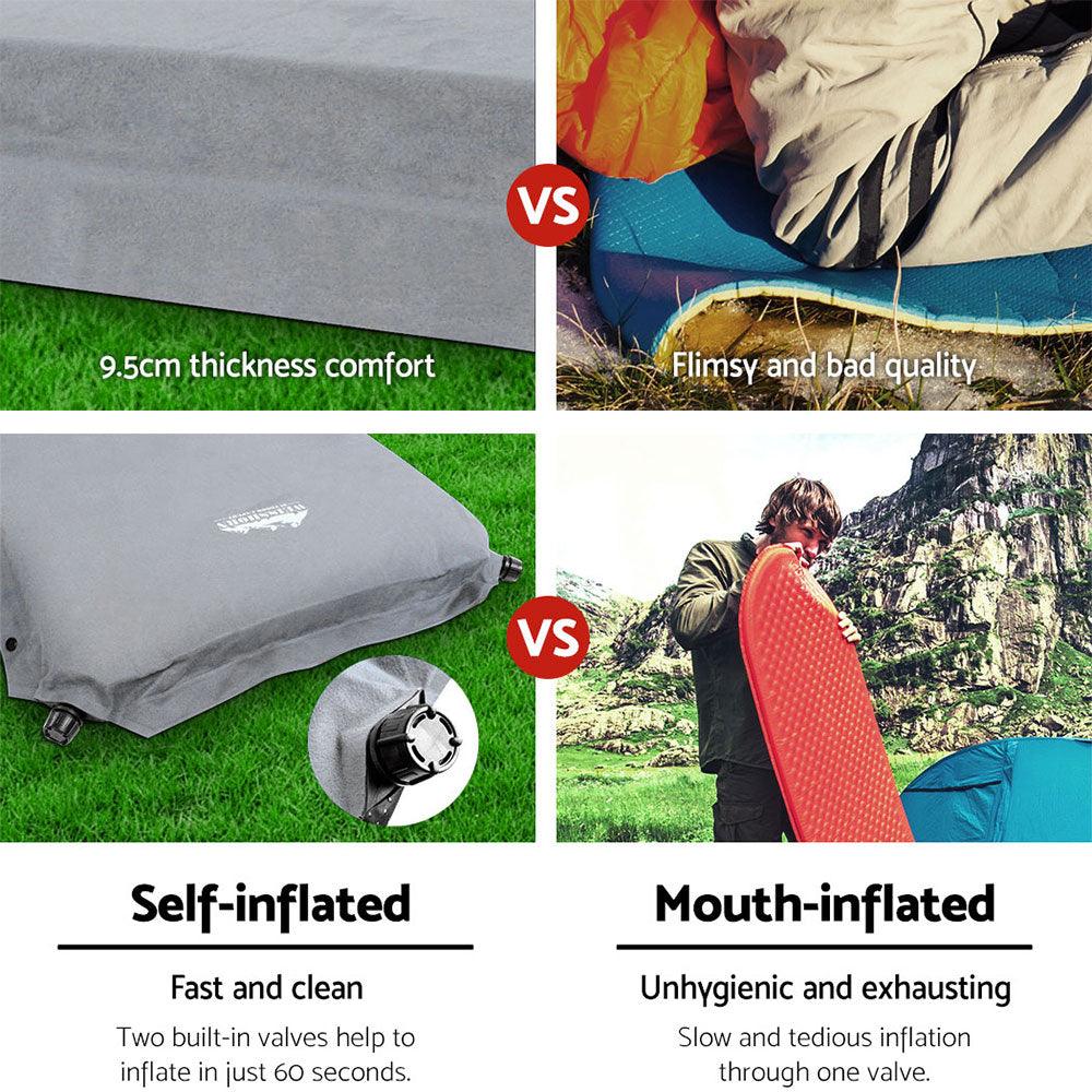 Weisshorn Self Inflating Mattress Camping Sleeping Mat Air Bed Double Set Grey - Harrogates