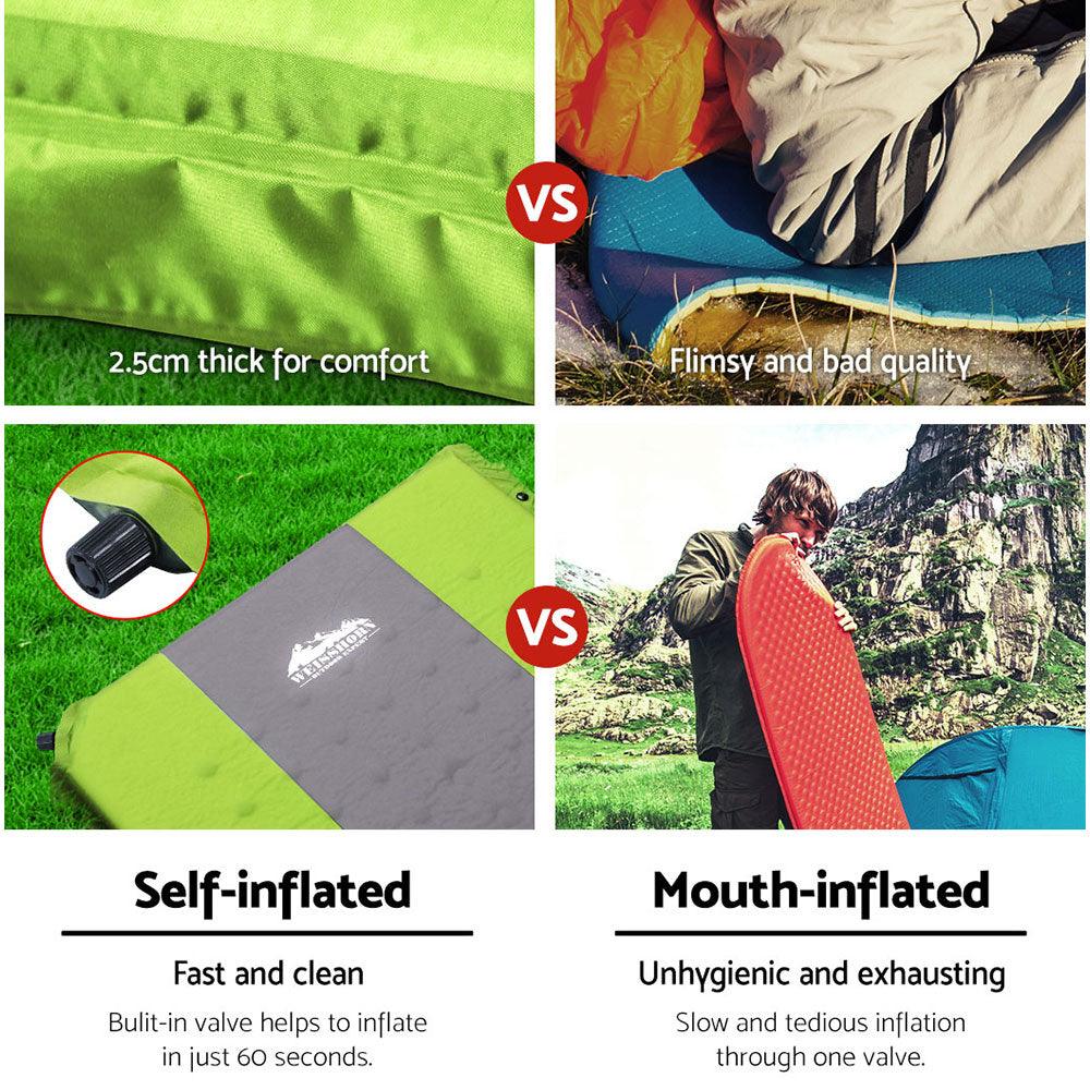 Weisshorn Self Inflating Mattress Camping Sleeping Mat Air Bed Pad Single Green - Harrogates