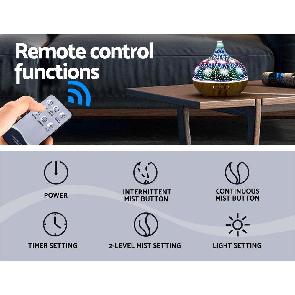 Devanti Aroma Diffuser Aromatherapy 3D Glass 400ml - Harrogates
