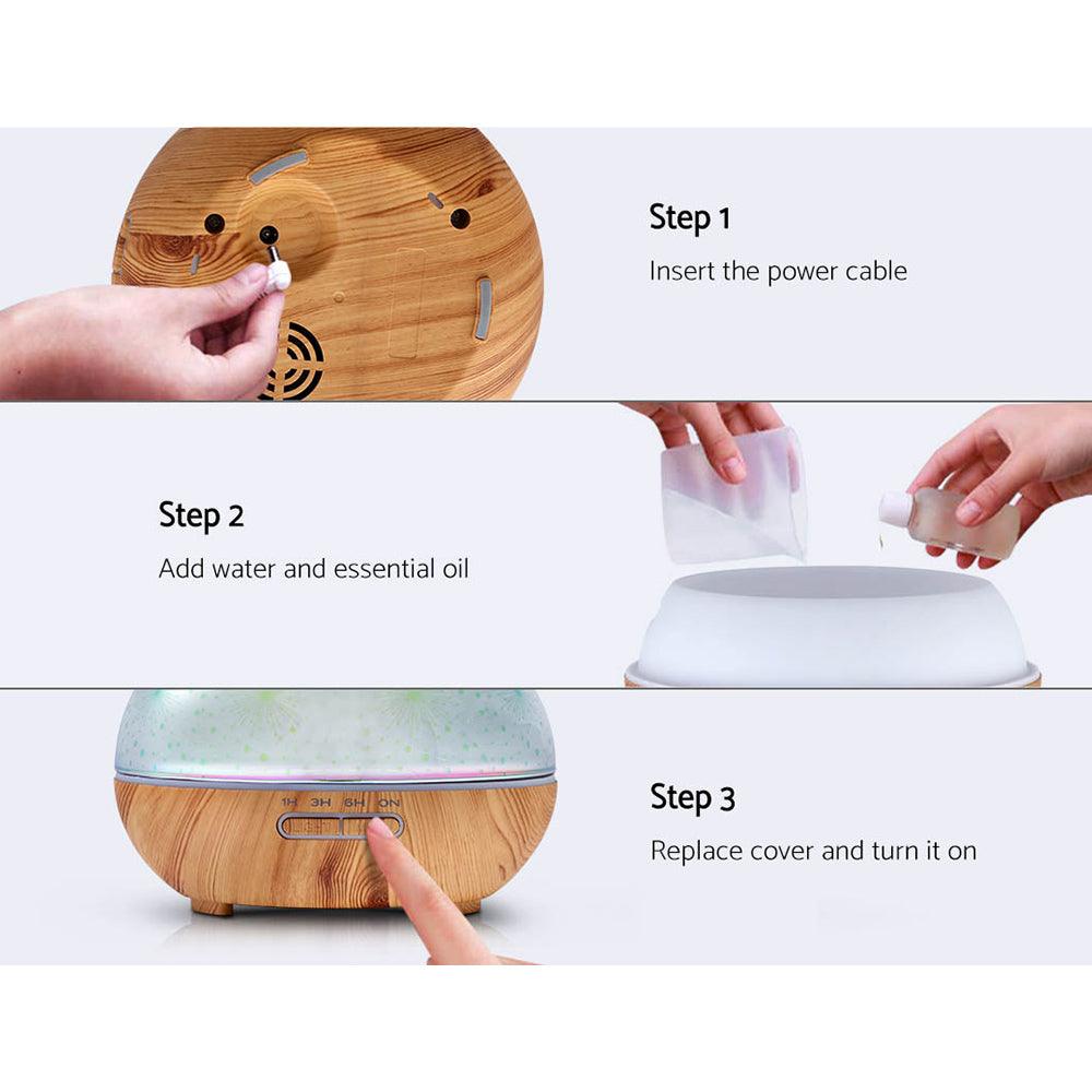 Devanti Aroma Diffuser Aromatherapy 3D Glass 400ml - Harrogates
