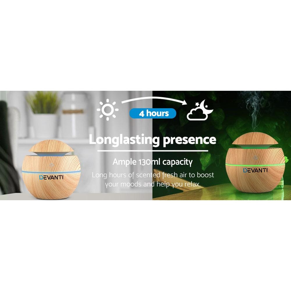 Devanti Aroma Diffuser Aromatherapy Light Wood 130ml - Harrogates