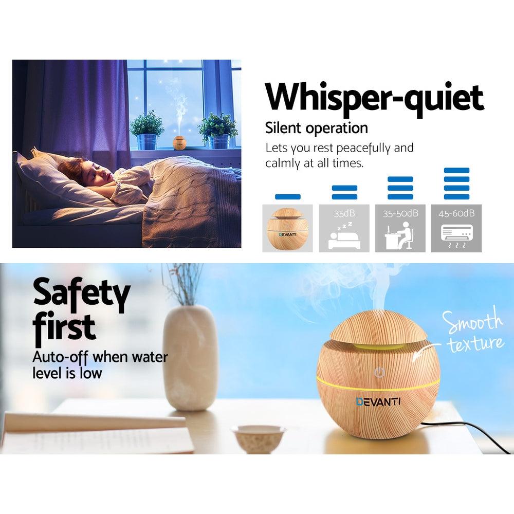 Devanti Aroma Diffuser Aromatherapy Light Wood 130ml - Harrogates