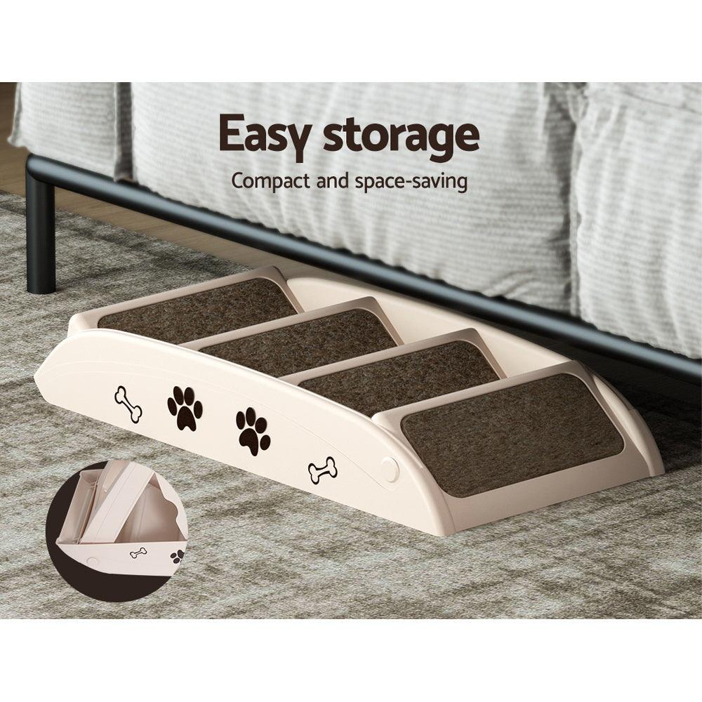 i.Pet Dog Ramp Steps For Bed Sofa Car Pet Stairs Ladder Portable Foldable Beige - Harrogates