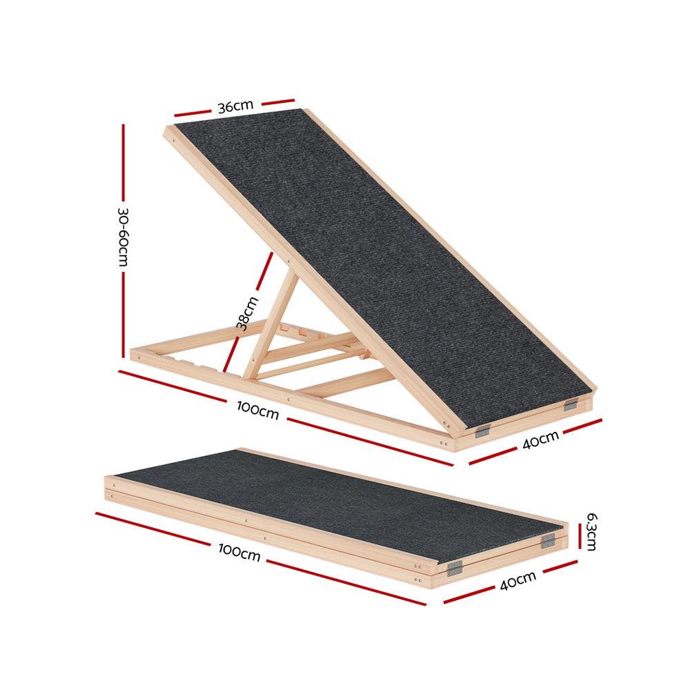 i.Pet Dog Ramp 100cm Adjustable Height Wooden Steps Stairs For Bed Sofa Car Foldable - Harrogates
