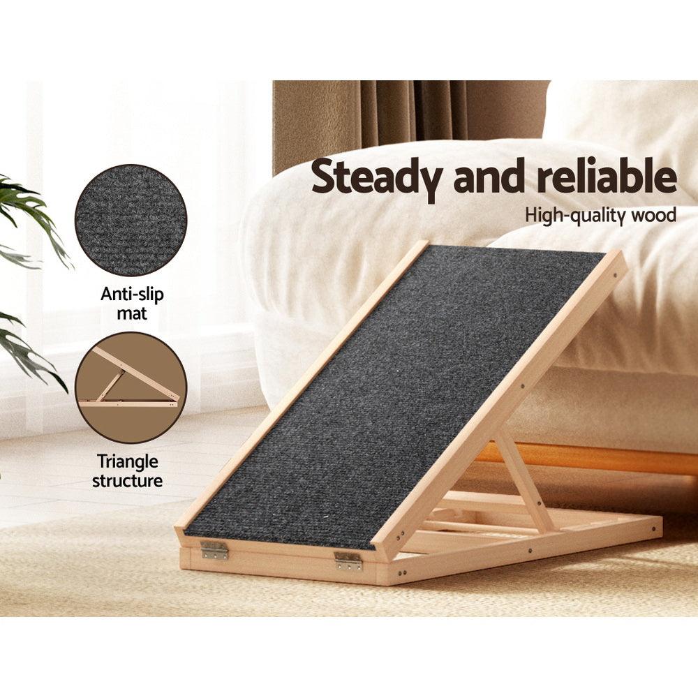 i.Pet Dog Ramp 70cm Adjustable Height Wooden Steps Stairs For Bed Sofa Car Foldable - Harrogates