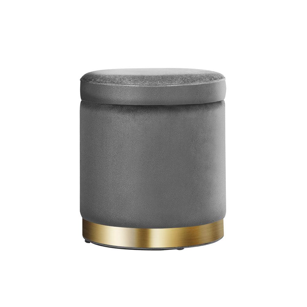 Artiss Ottoman Storage Foot Stool Round Velvet Charcoal - Harrogates