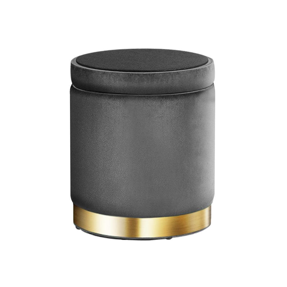 Artiss Ottoman Storage Foot Stool Round Velvet Charcoal - Harrogates