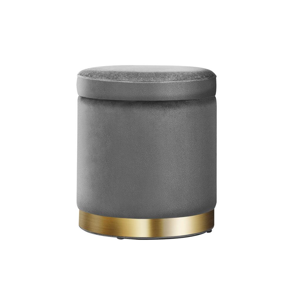 Artiss Ottoman Storage Foot Stool Round Velvet Charcoal - Harrogates