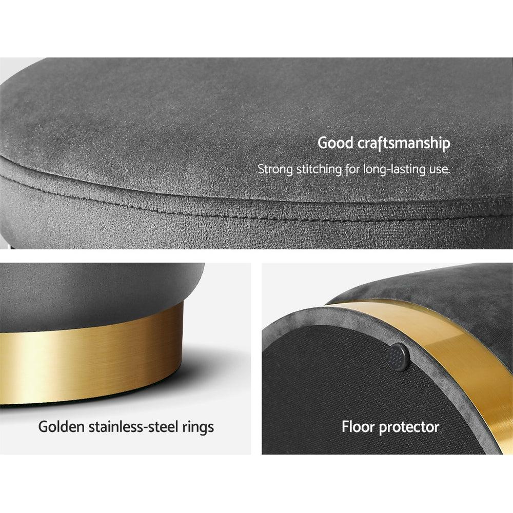 Artiss Ottoman Storage Foot Stool Round Velvet Charcoal - Harrogates