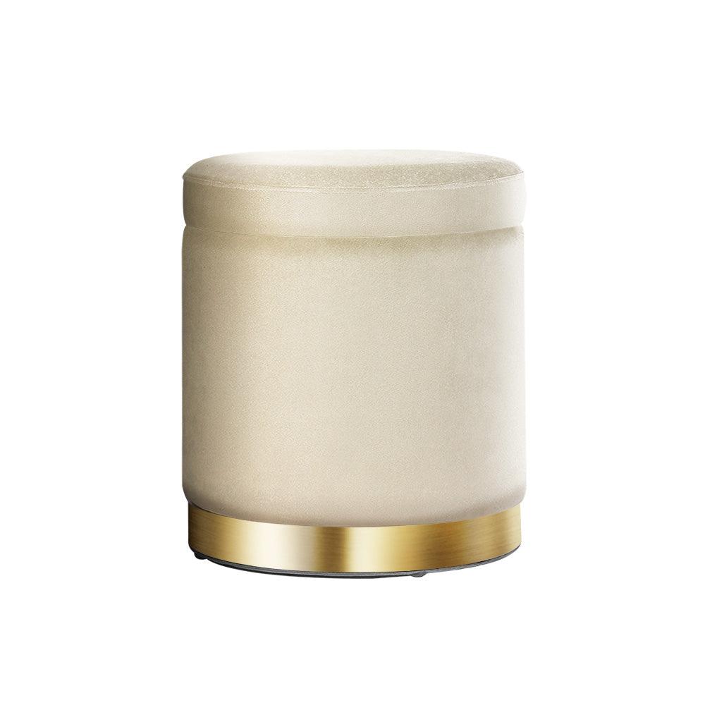 Artiss Ottoman Storage Foot Stool Round Velvet Cream - Harrogates