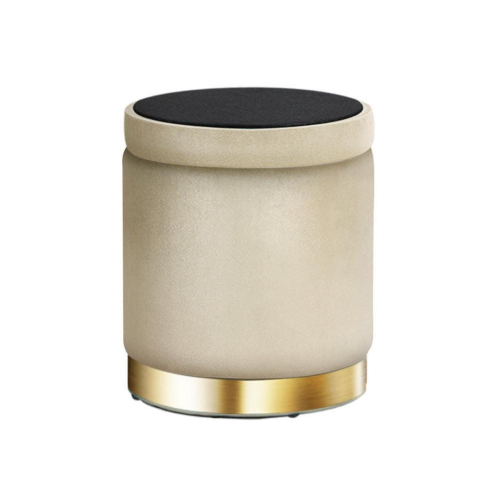 Artiss Ottoman Storage Foot Stool Round Velvet Cream - Harrogates