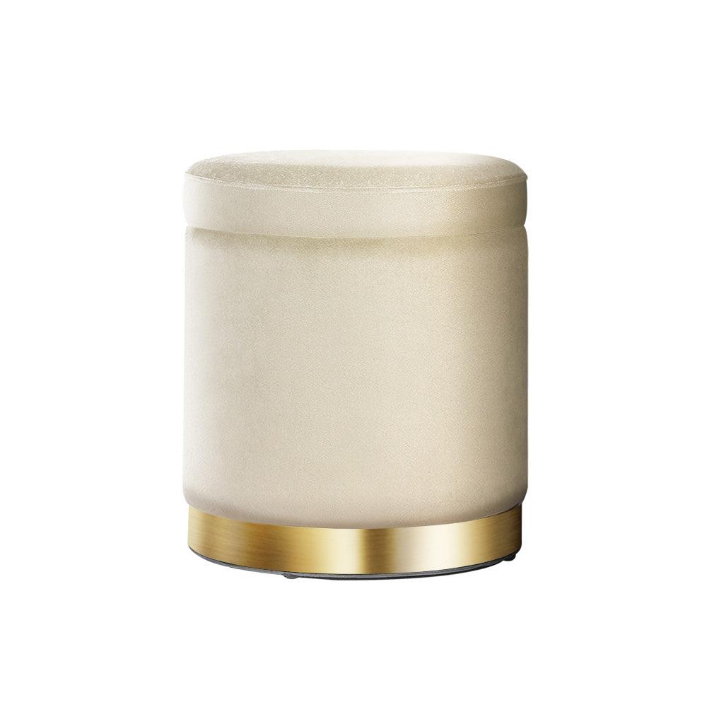 Artiss Ottoman Storage Foot Stool Round Velvet Cream - Harrogates