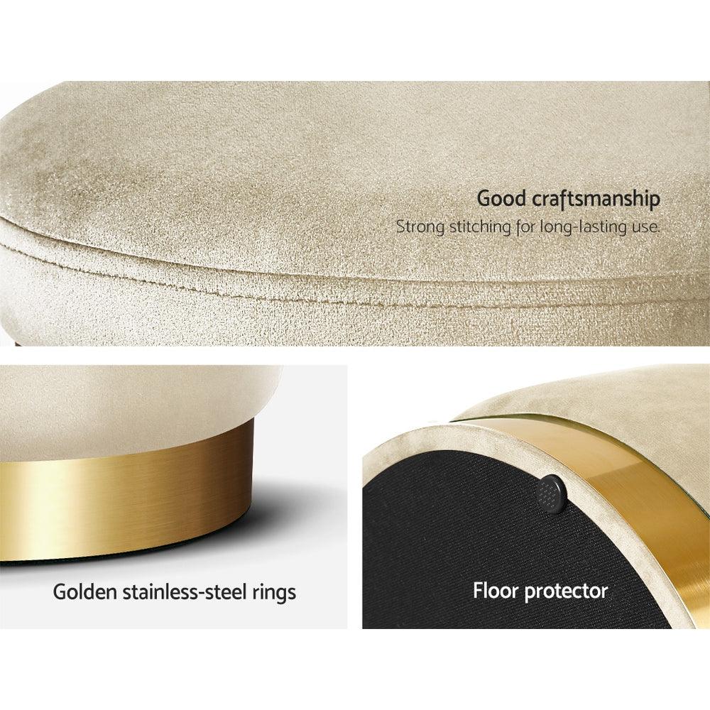 Artiss Ottoman Storage Foot Stool Round Velvet Cream - Harrogates