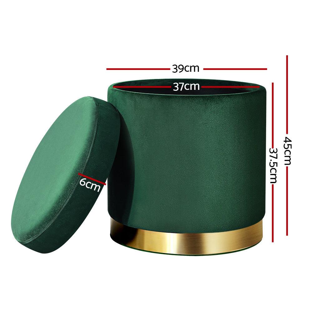 Artiss Ottoman Storage Foot Stool Round Velvet Green - Harrogates