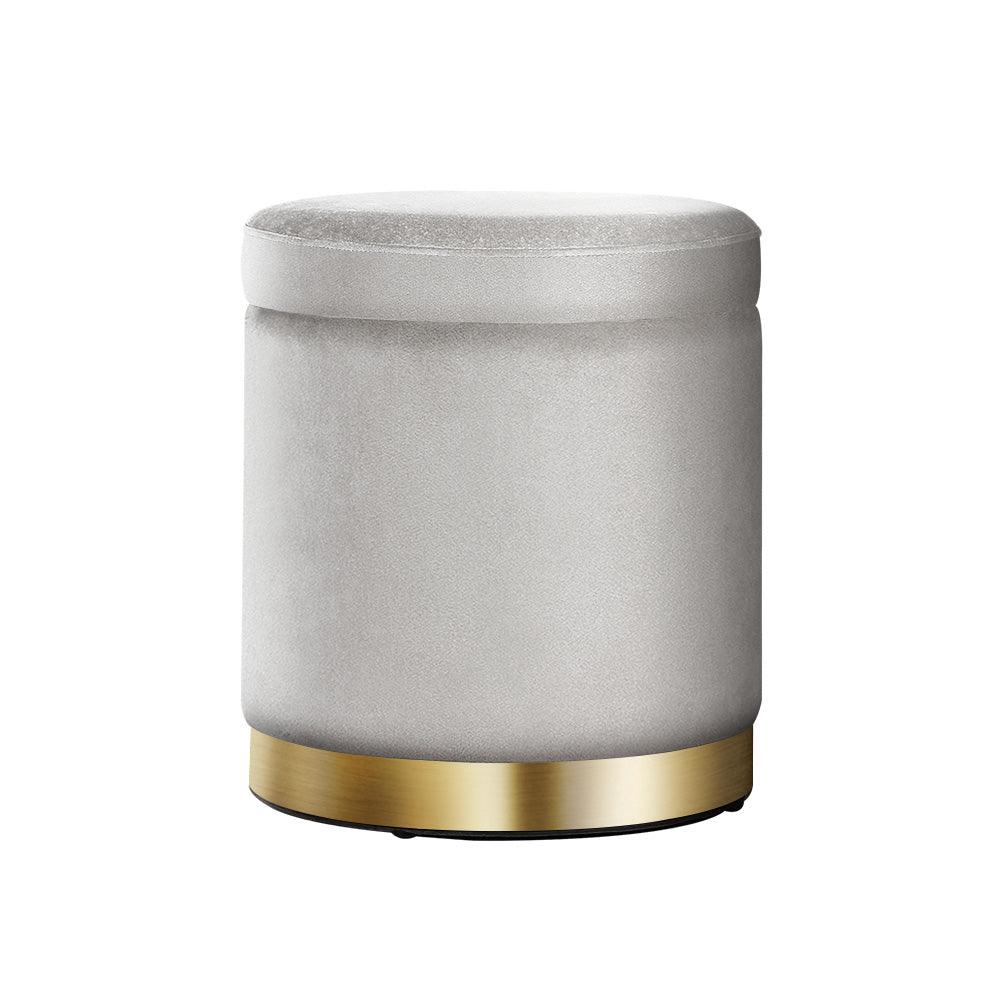 Artiss Ottoman Storage Foot Stool Round Velvet Grey - Harrogates