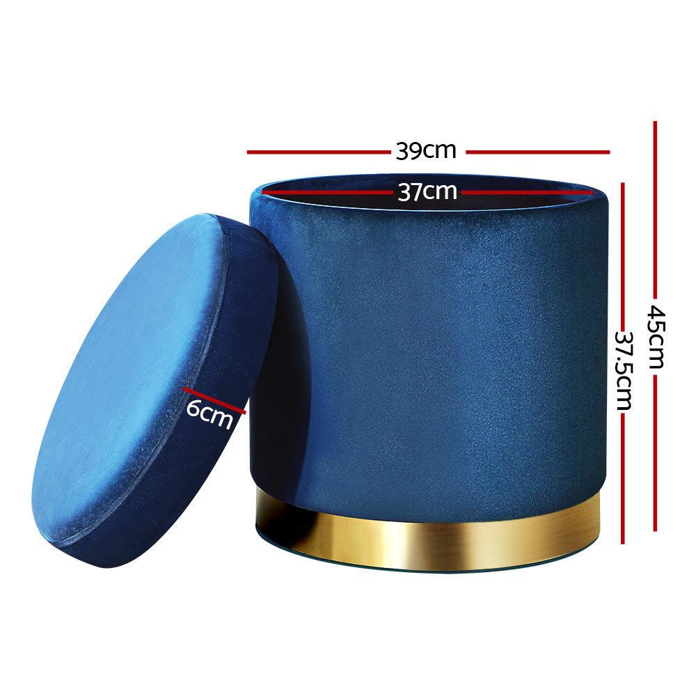 Artiss Ottoman Storage Foot Stool Round Velvet Navy - Harrogates