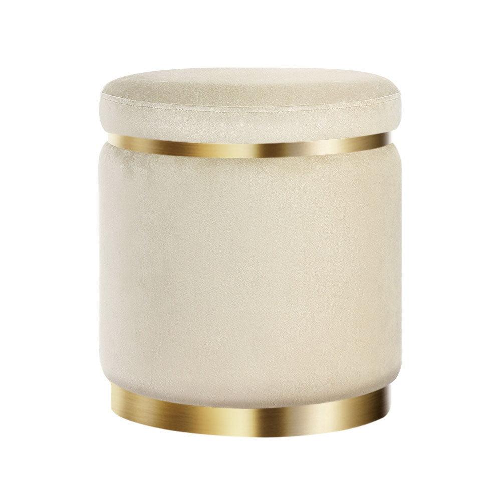 Artiss Ottoman Foot Stool Round Velvet Cream - Harrogates