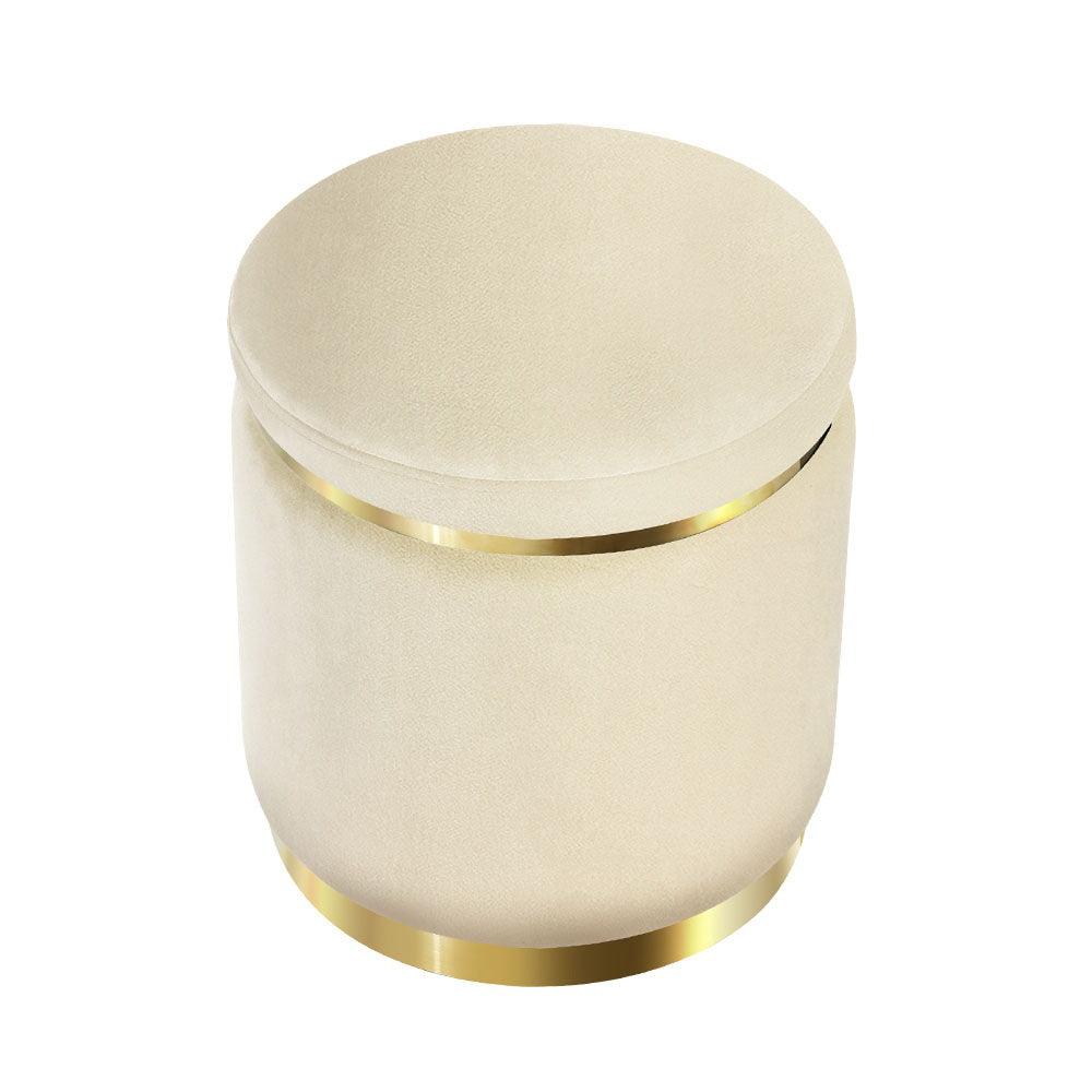 Artiss Ottoman Foot Stool Round Velvet Cream - Harrogates