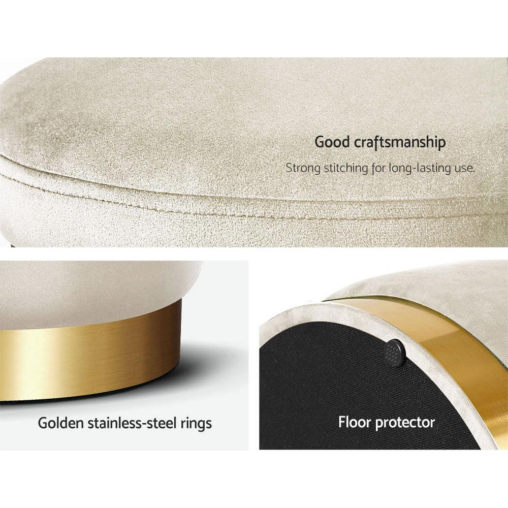 Artiss Ottoman Foot Stool Round Velvet Cream - Harrogates