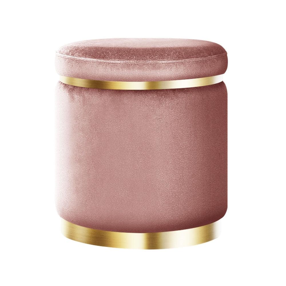 Artiss Ottoman Foot Stool Round Velvet Pink - Harrogates
