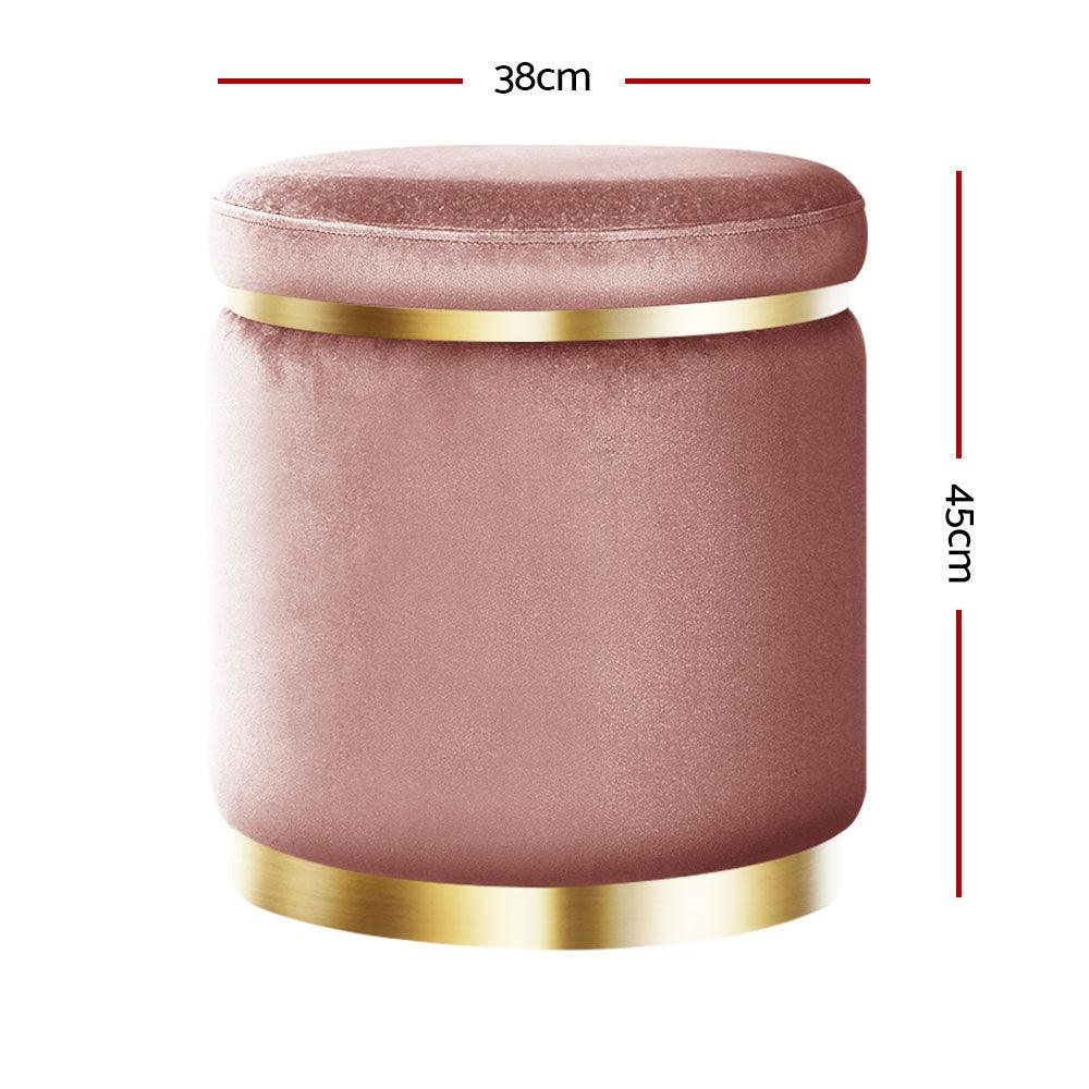Artiss Ottoman Foot Stool Round Velvet Pink - Harrogates