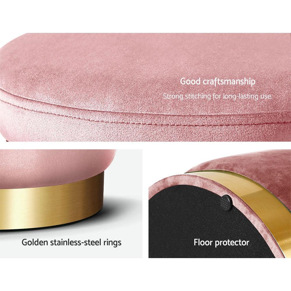 Artiss Ottoman Foot Stool Round Velvet Pink - Harrogates