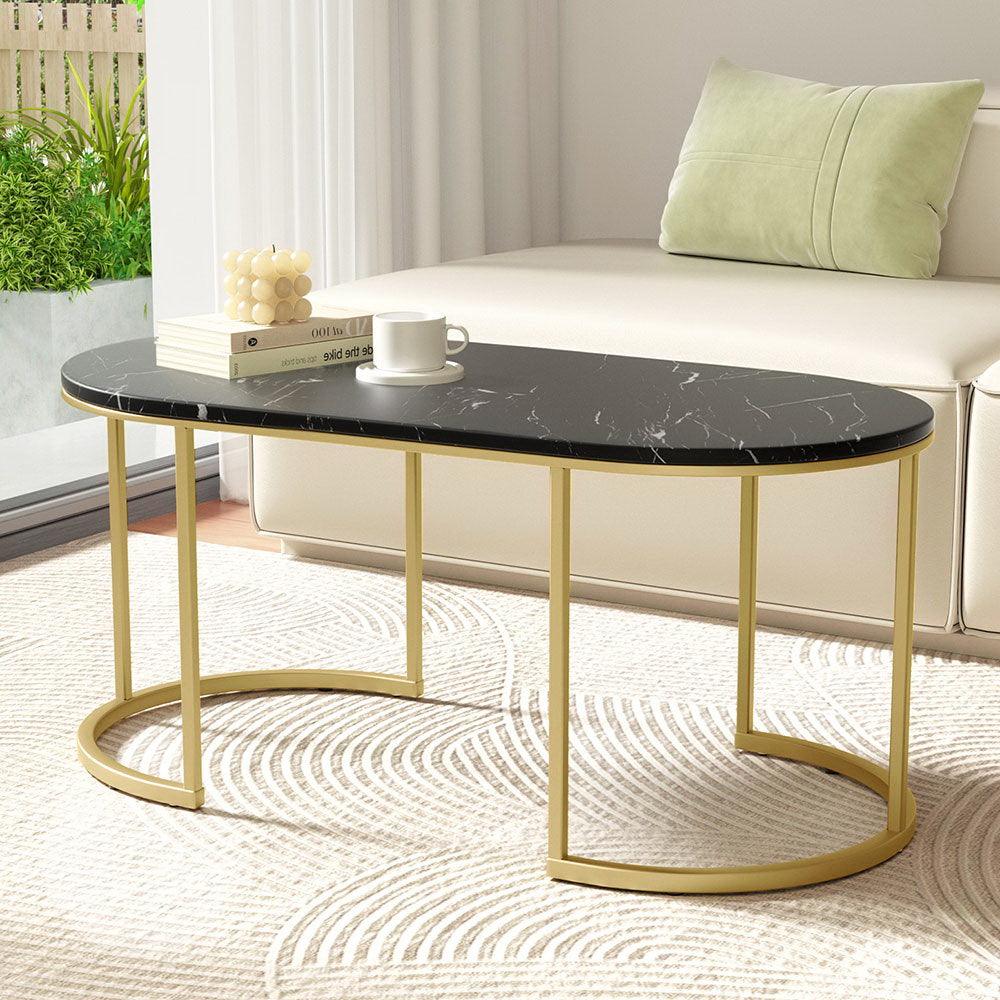 Artiss Coffee Table Marble Effect Black - Harrogates