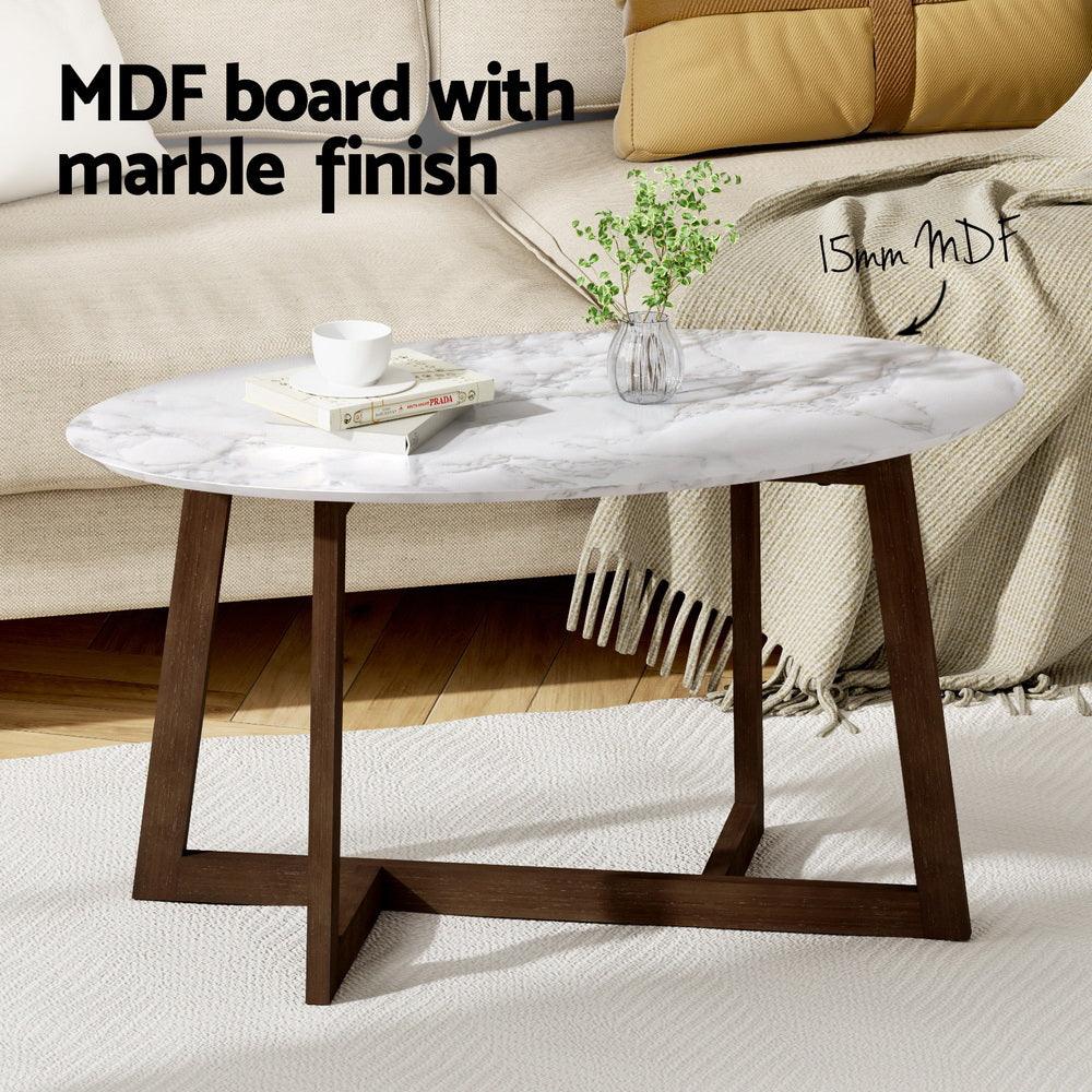 Artiss Coffee Table Oval Marble Effect - Harrogates