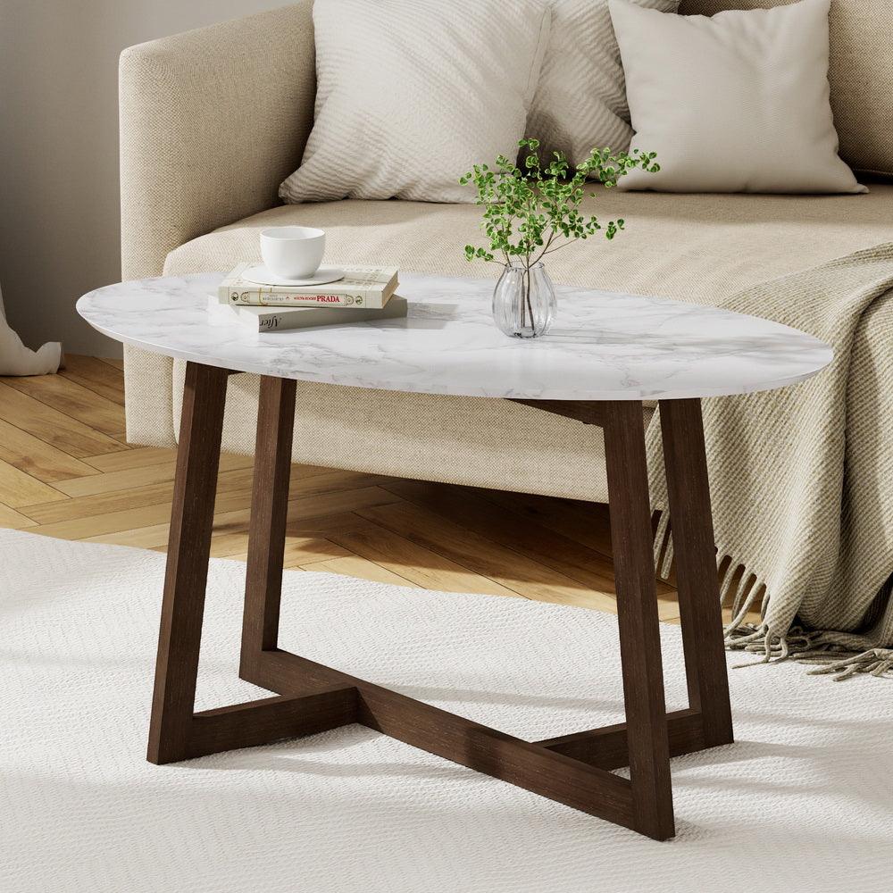 Artiss Coffee Table Oval Marble Effect - Harrogates