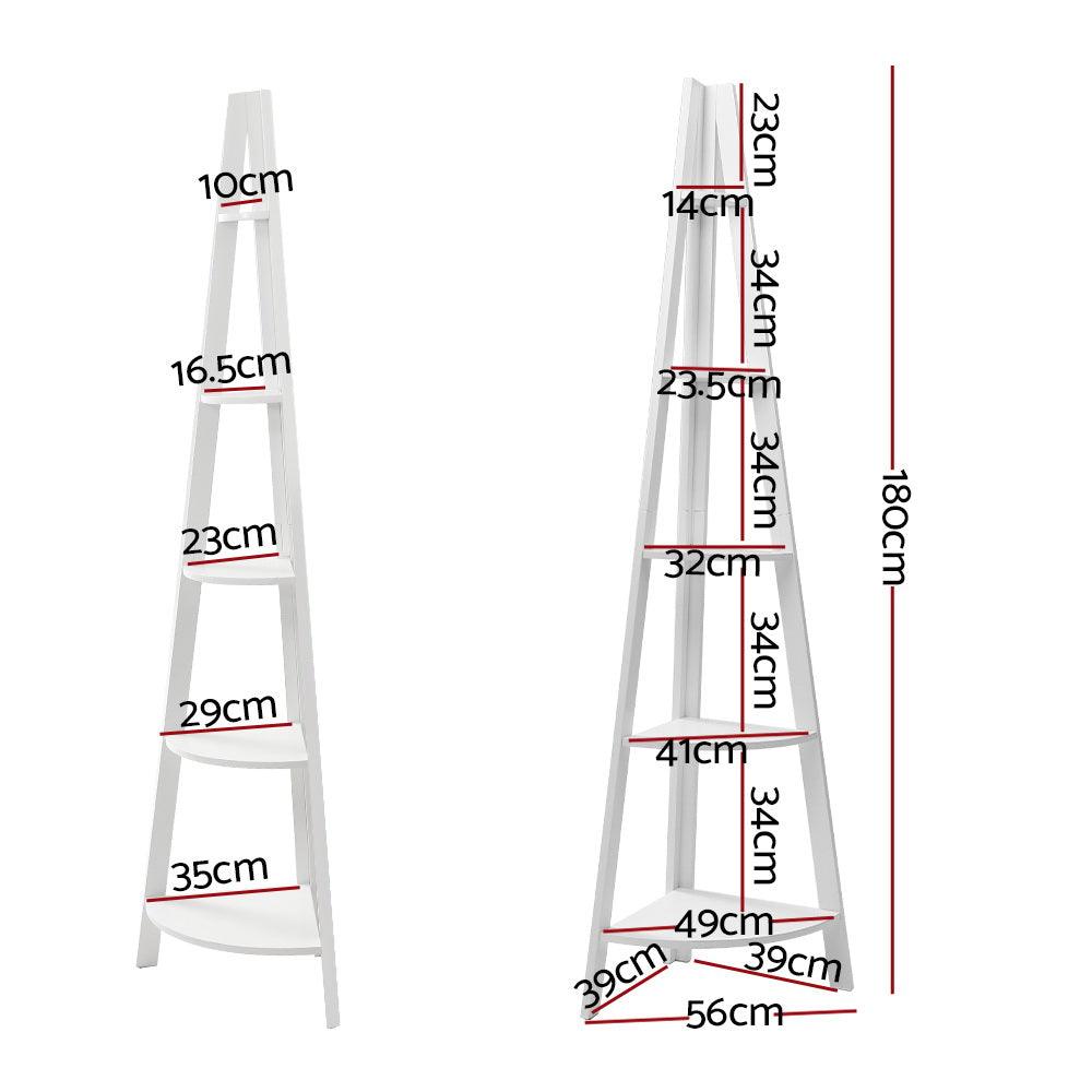 Artiss Bookshelf Corner Shelf 5 Tiers - CANE White - Harrogates