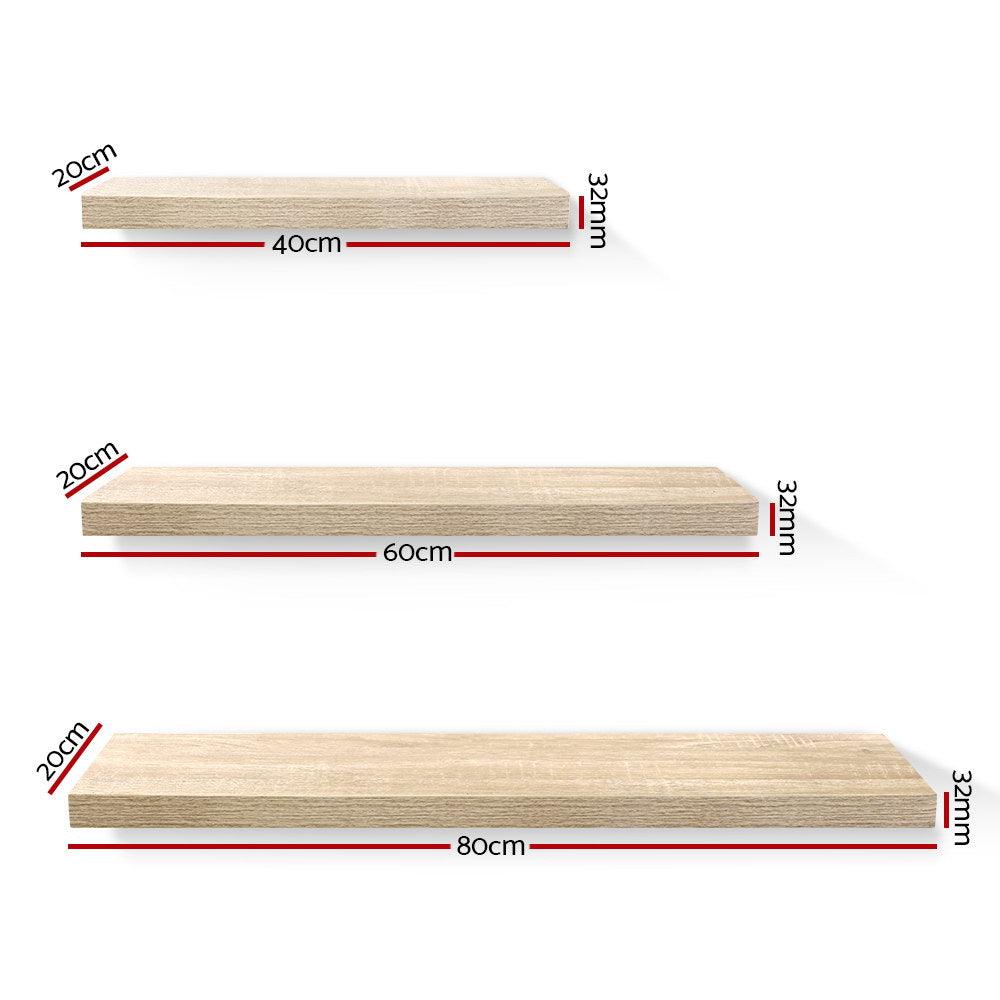 Artiss Floating Wall Shelf Set of 3 Oak - Harrogates