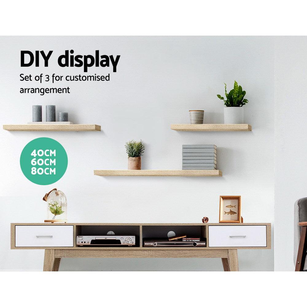 Artiss Floating Wall Shelf Set of 3 Oak - Harrogates