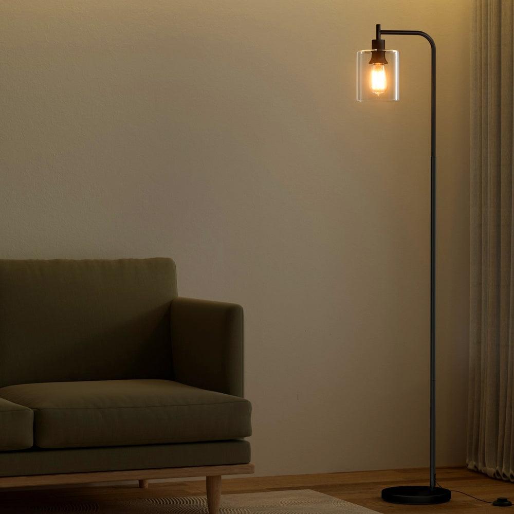 Artiss Floor Lamp Light Stand Modern Home Living Room Office Reading Glass Shade Black - Harrogates