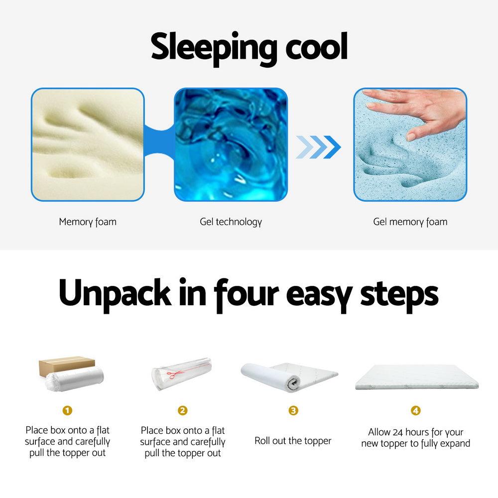 Giselle Bedding Memory Foam Mattress Topper Cool Gel Bed Mat Bamboo 10cm Single - Harrogates