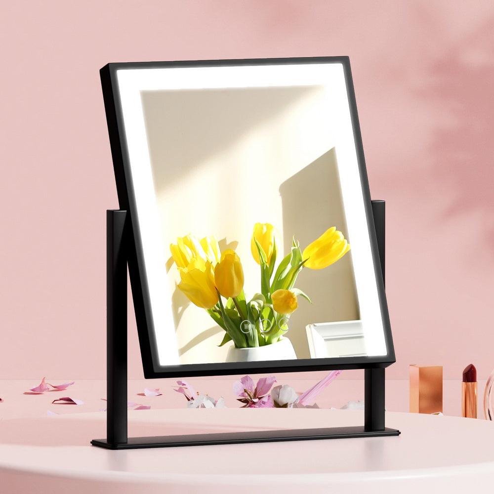 Embellir Makeup Mirror 25x30cm Hollywood Vanity with LED Light Rotation Black - Harrogates