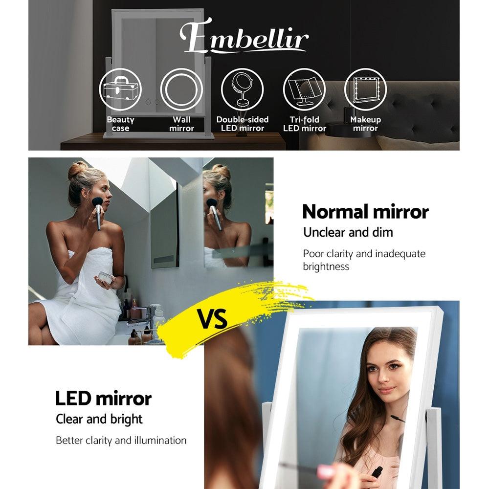 Embellir Makeup Mirror 25x30cm Hollywood Vanity with LED Light Rotation White - Harrogates